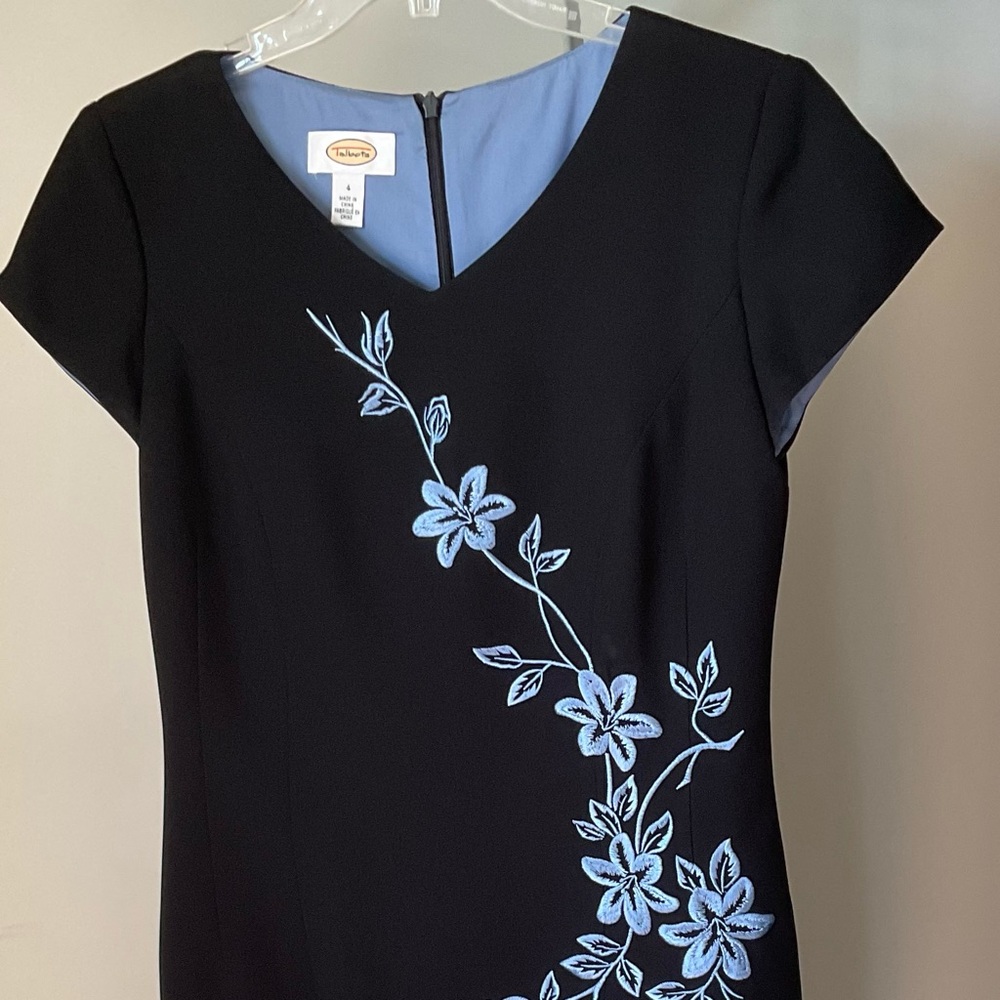 Black Dress with Blue Floral Embroidery